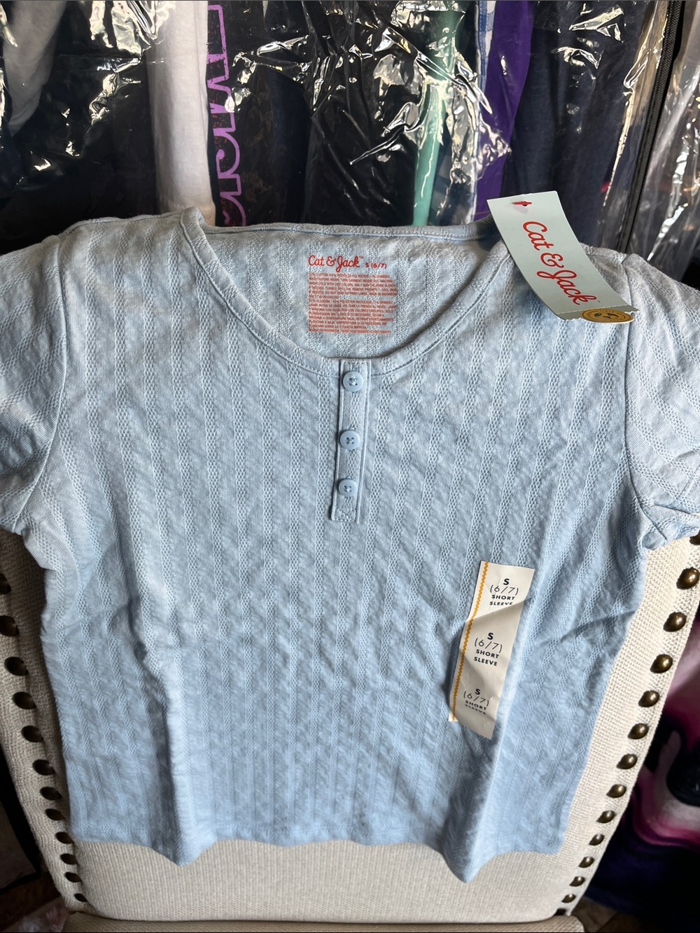 Cat & Jack Pale Blue Short Sleeve Henley Knit Shirt